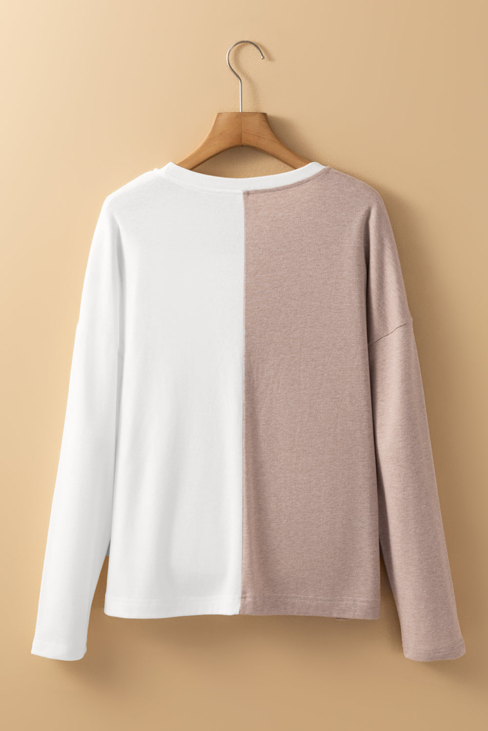 Khaki Colorblock Long Sleeve Crew Neck Women's  Top