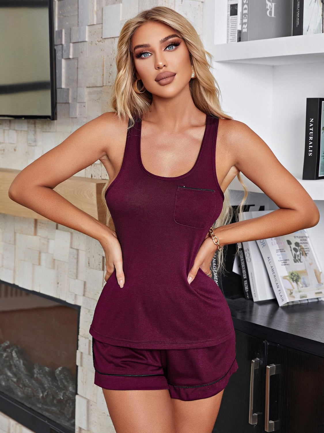Scoop Neck Tank Lounge Set - Women's Wide Strap Sleepwear
